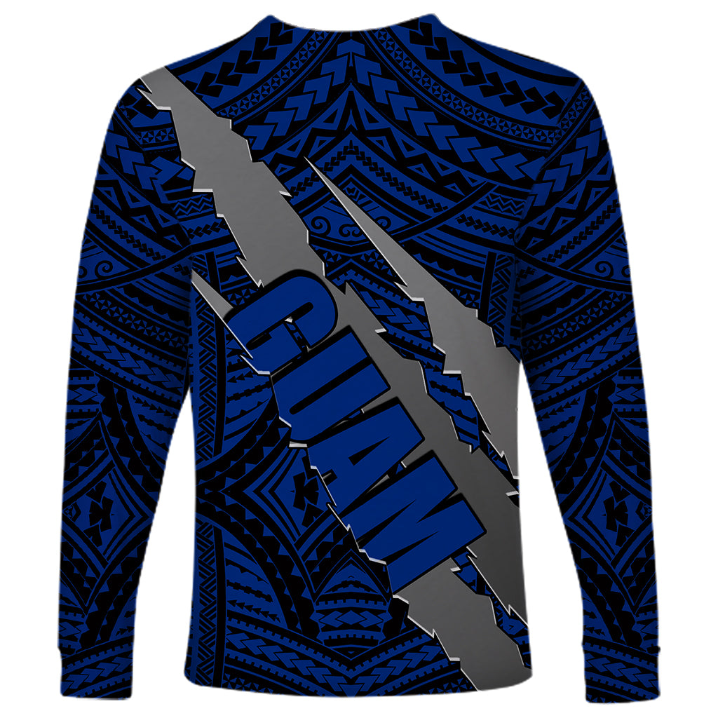 Polynesian Guam Long Sleeve Shirt with Coat Of Arms Claws Style - Blue LT6 - Wonder Print Shop