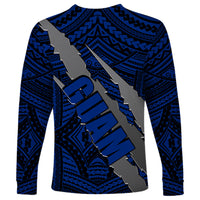 Polynesian Guam Long Sleeve Shirt with Coat Of Arms Claws Style - Blue LT6 - Wonder Print Shop