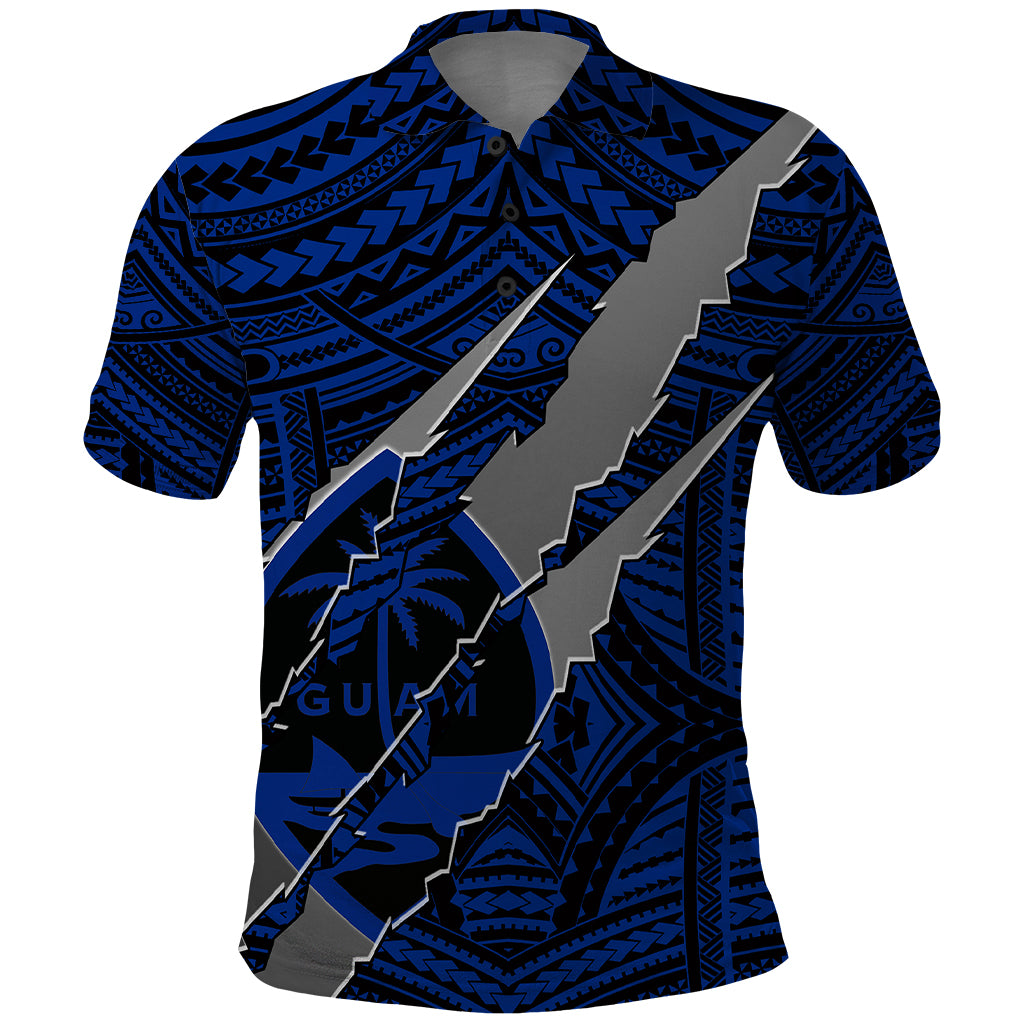 Polynesian Guam Polo Shirt with Coat Of Arms Claws Style - Blue LT6 - Wonder Print Shop