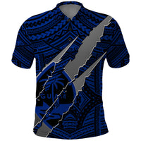 Polynesian Guam Polo Shirt with Coat Of Arms Claws Style - Blue LT6 - Wonder Print Shop