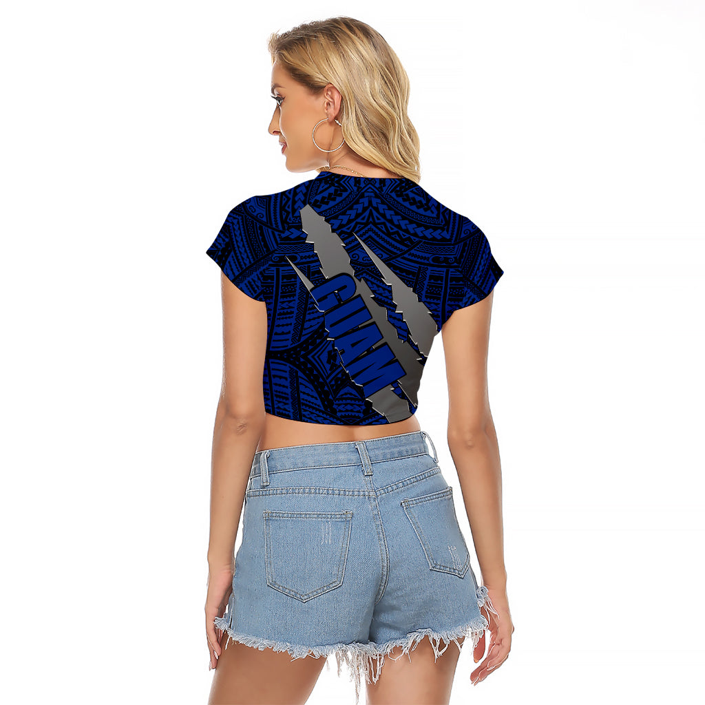 Polynesian Guam Raglan Cropped T Shirt with Coat Of Arms Claws Style - Blue LT6 - Wonder Print Shop
