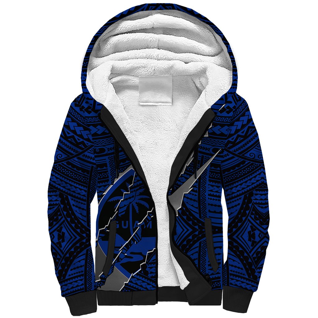 Polynesian Guam Sherpa Hoodie with Coat Of Arms Claws Style - Blue LT6 - Wonder Print Shop
