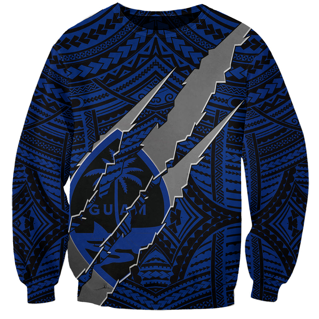 Polynesian Guam Sweatshirt with Coat Of Arms Claws Style - Blue LT6 - Wonder Print Shop