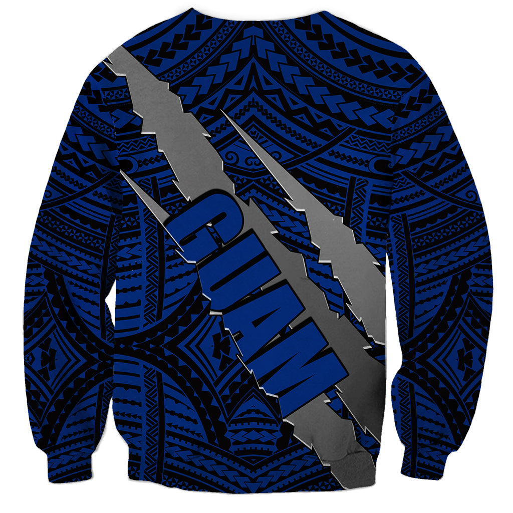 Polynesian Guam Sweatshirt with Coat Of Arms Claws Style - Blue LT6 - Wonder Print Shop