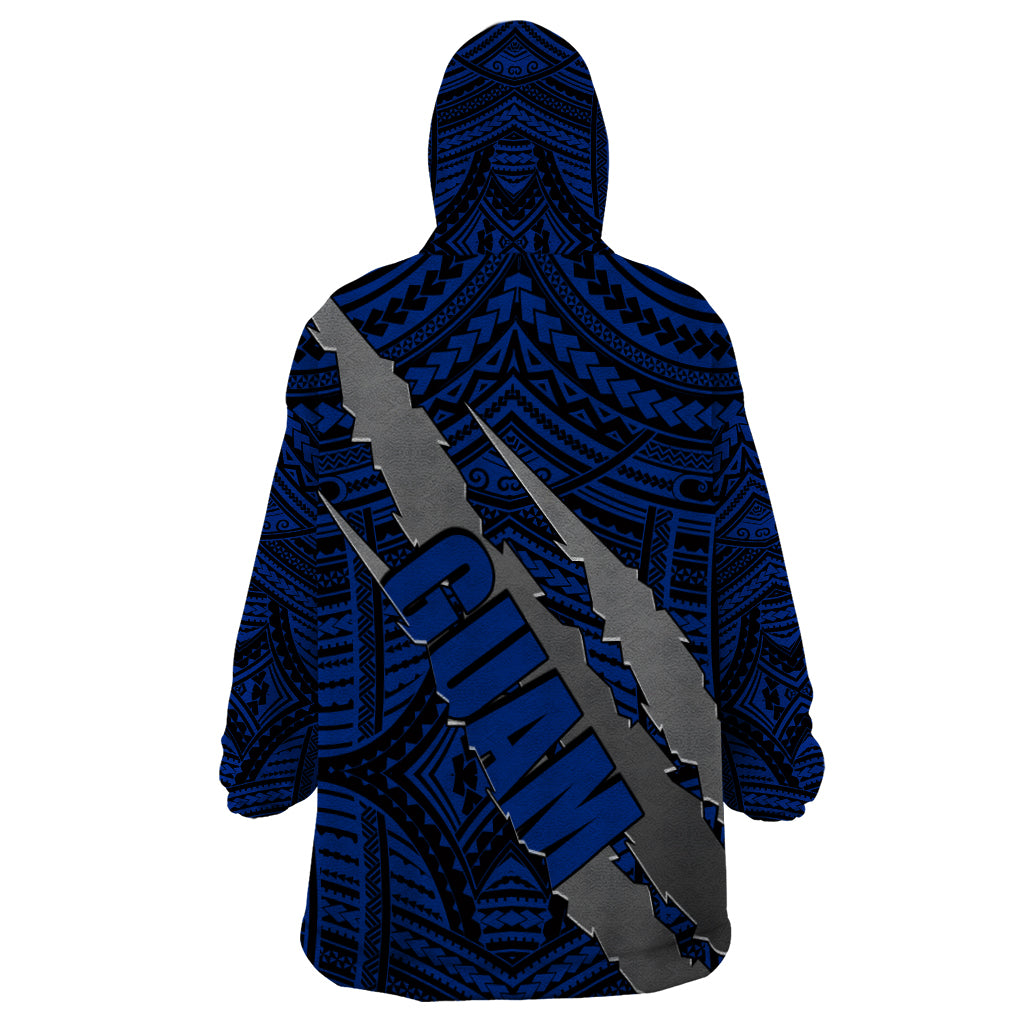 Polynesian Guam Wearable Blanket Hoodie with Coat Of Arms Claws Style - Blue LT6 - Wonder Print Shop