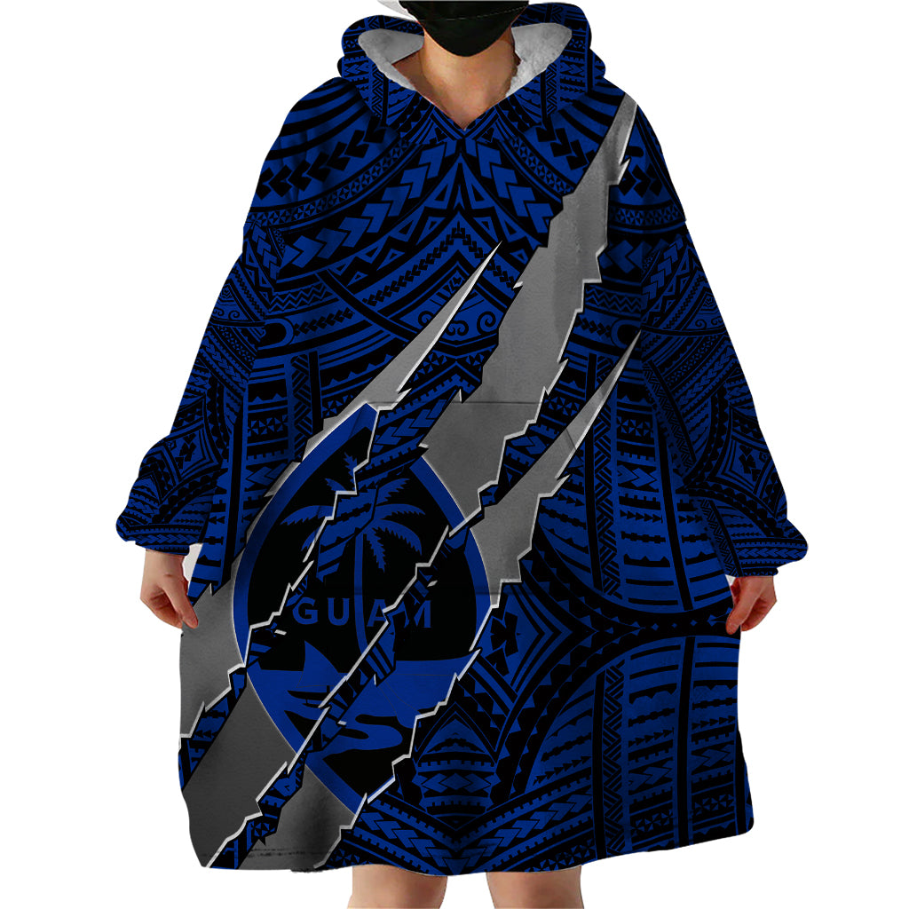 Polynesian Guam Wearable Blanket Hoodie with Coat Of Arms Claws Style - Blue LT6 - Wonder Print Shop