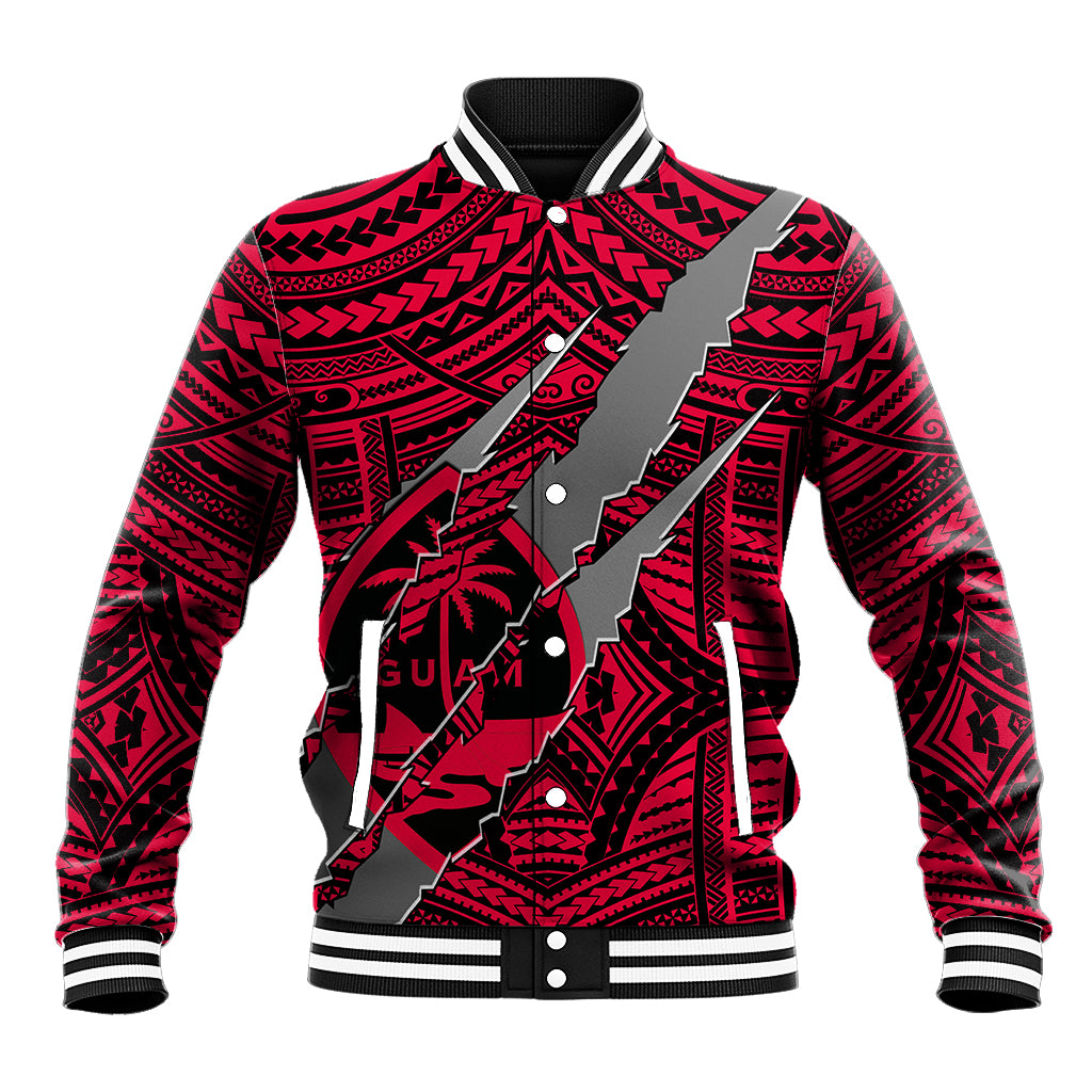 Polynesian Guam Baseball Jacket with Coat Of Arms Claws Style - Red LT6 - Wonder Print Shop
