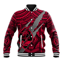 Polynesian Guam Baseball Jacket with Coat Of Arms Claws Style - Red LT6 - Wonder Print Shop