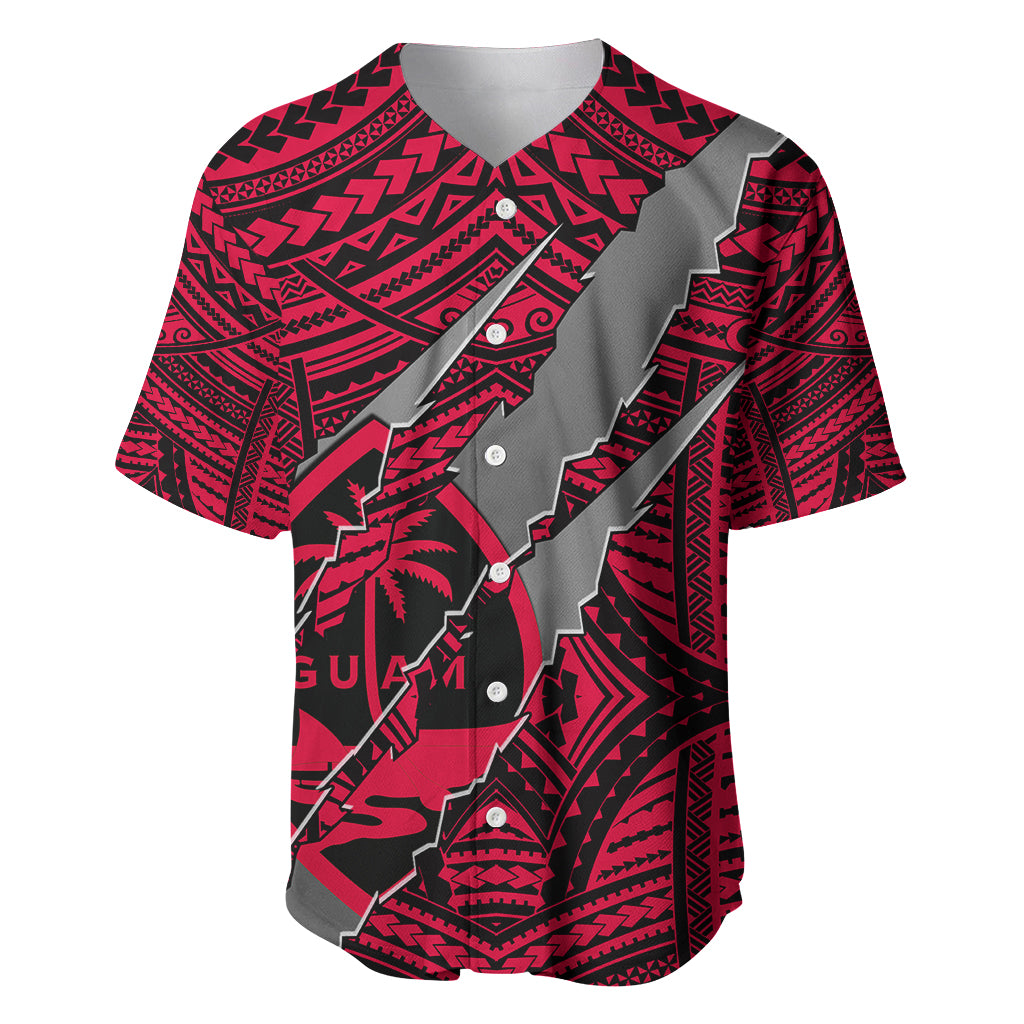 Polynesian Guam Baseball Jersey with Coat Of Arms Claws Style - Red LT6 - Wonder Print Shop