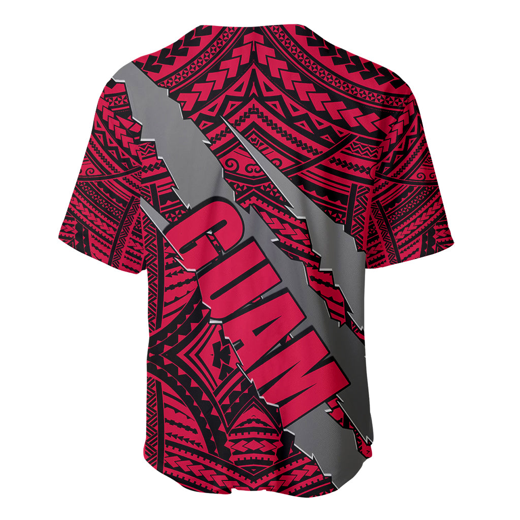Polynesian Guam Baseball Jersey with Coat Of Arms Claws Style - Red LT6 - Wonder Print Shop