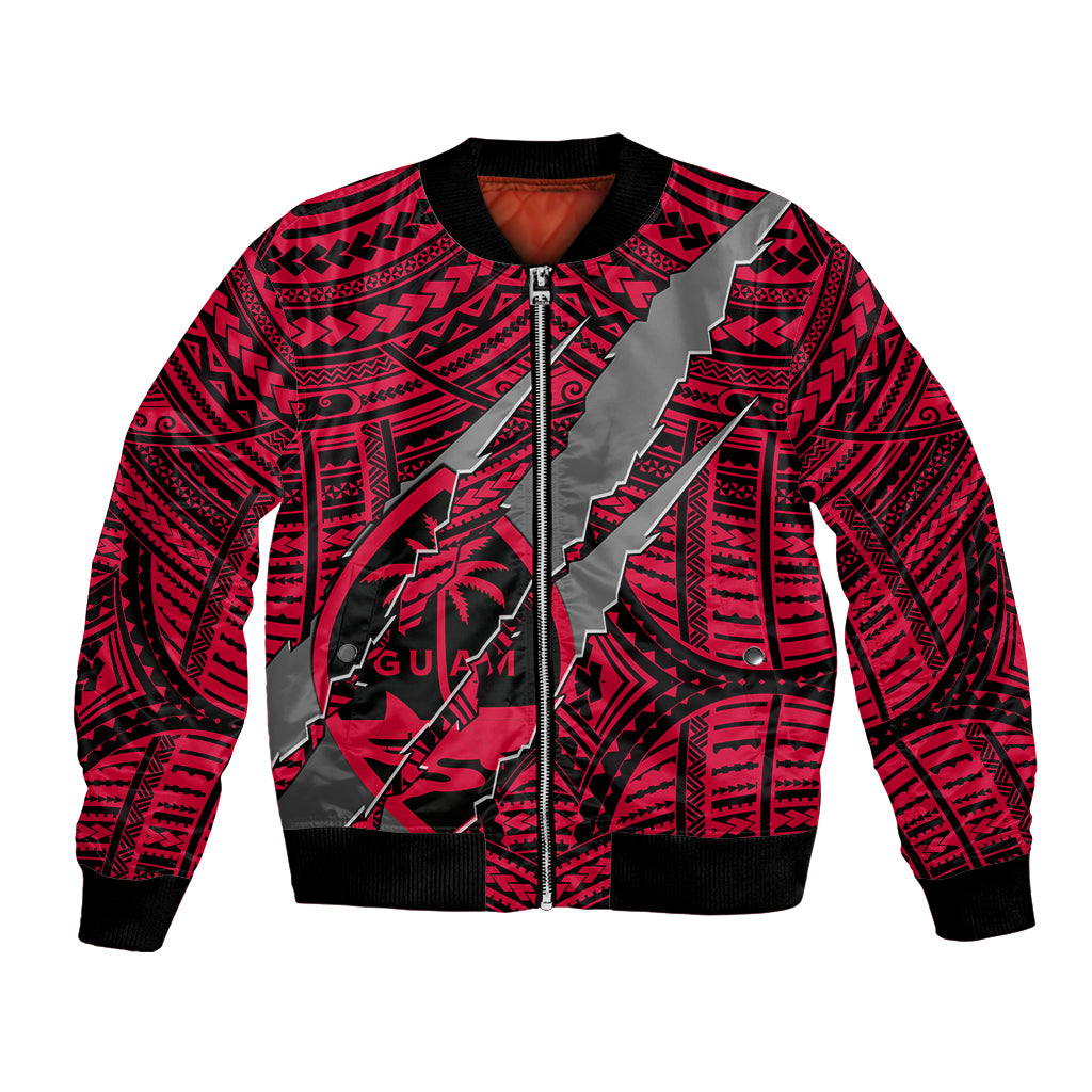 Polynesian Guam Bomber Jacket with Coat Of Arms Claws Style - Red LT6 - Wonder Print Shop
