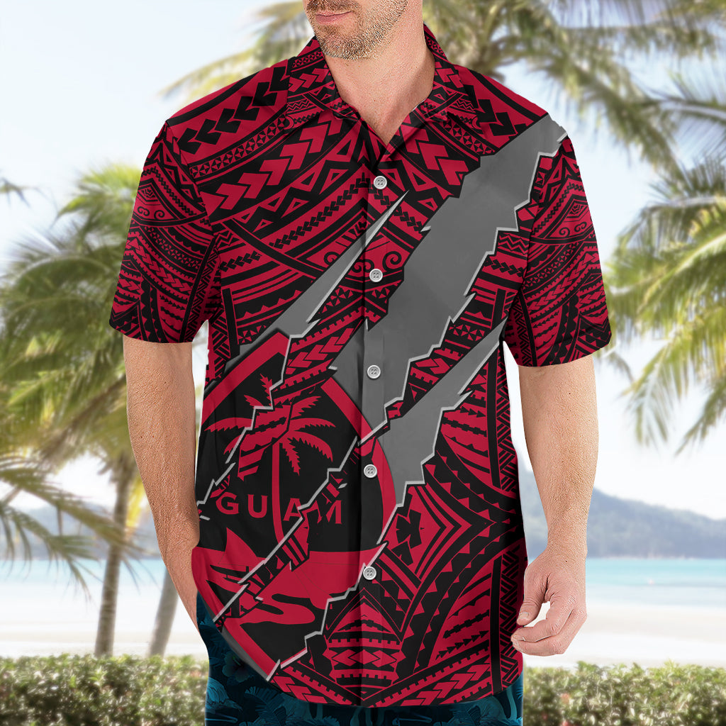 Polynesian Guam Hawaiian Shirt with Coat Of Arms Claws Style - Red LT6 - Wonder Print Shop