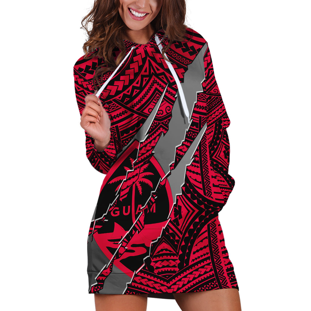 Polynesian Guam Hoodie Dress with Coat Of Arms Claws Style - Red LT6 - Wonder Print Shop