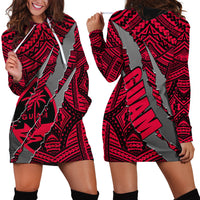 Polynesian Guam Hoodie Dress with Coat Of Arms Claws Style - Red LT6 - Wonder Print Shop