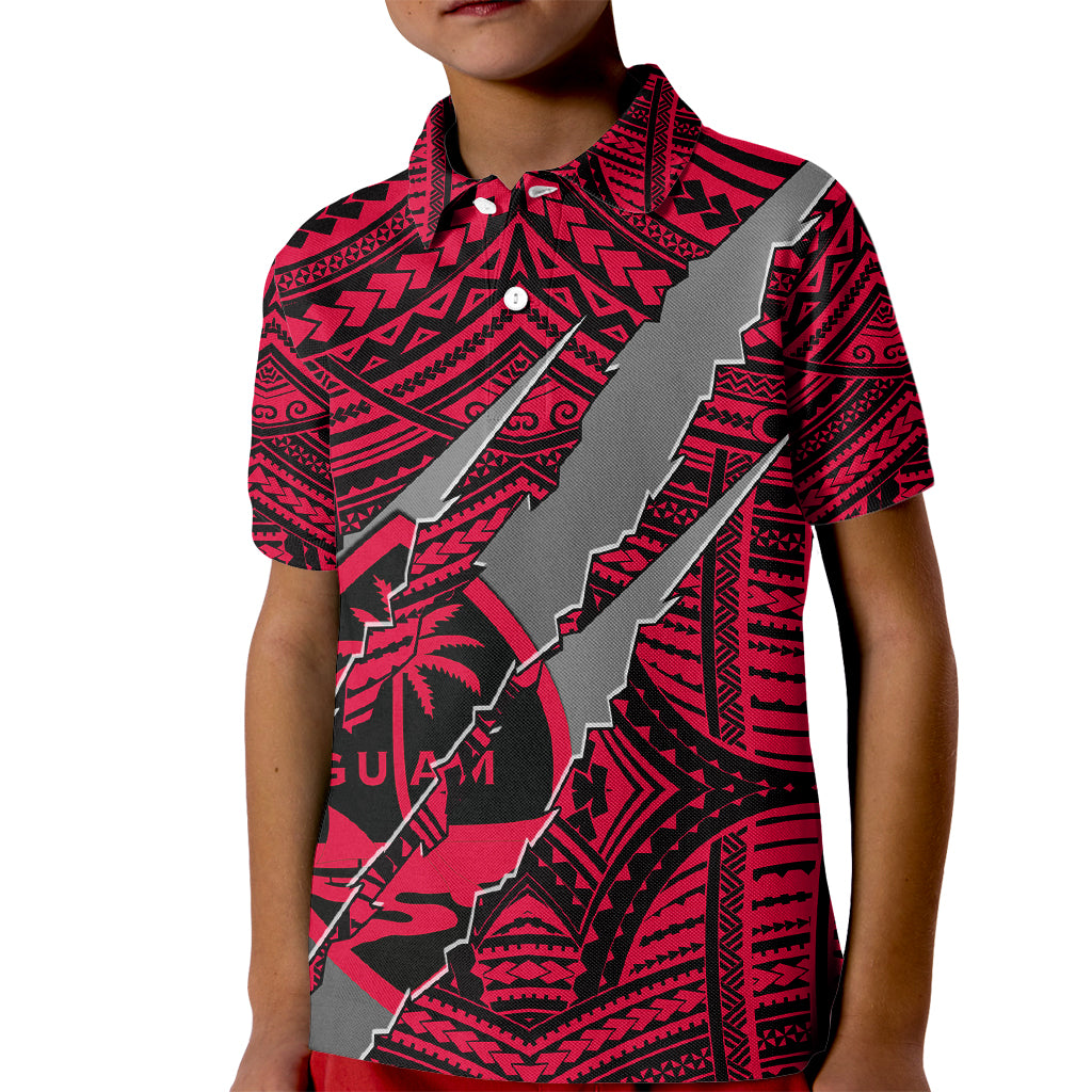 Polynesian Guam Kid Polo Shirt with Coat Of Arms Claws Style - Red LT6 - Wonder Print Shop