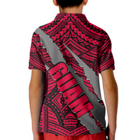 Polynesian Guam Kid Polo Shirt with Coat Of Arms Claws Style - Red LT6 - Wonder Print Shop
