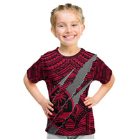 Polynesian Guam Kid T Shirt with Coat Of Arms Claws Style - Red LT6 - Wonder Print Shop