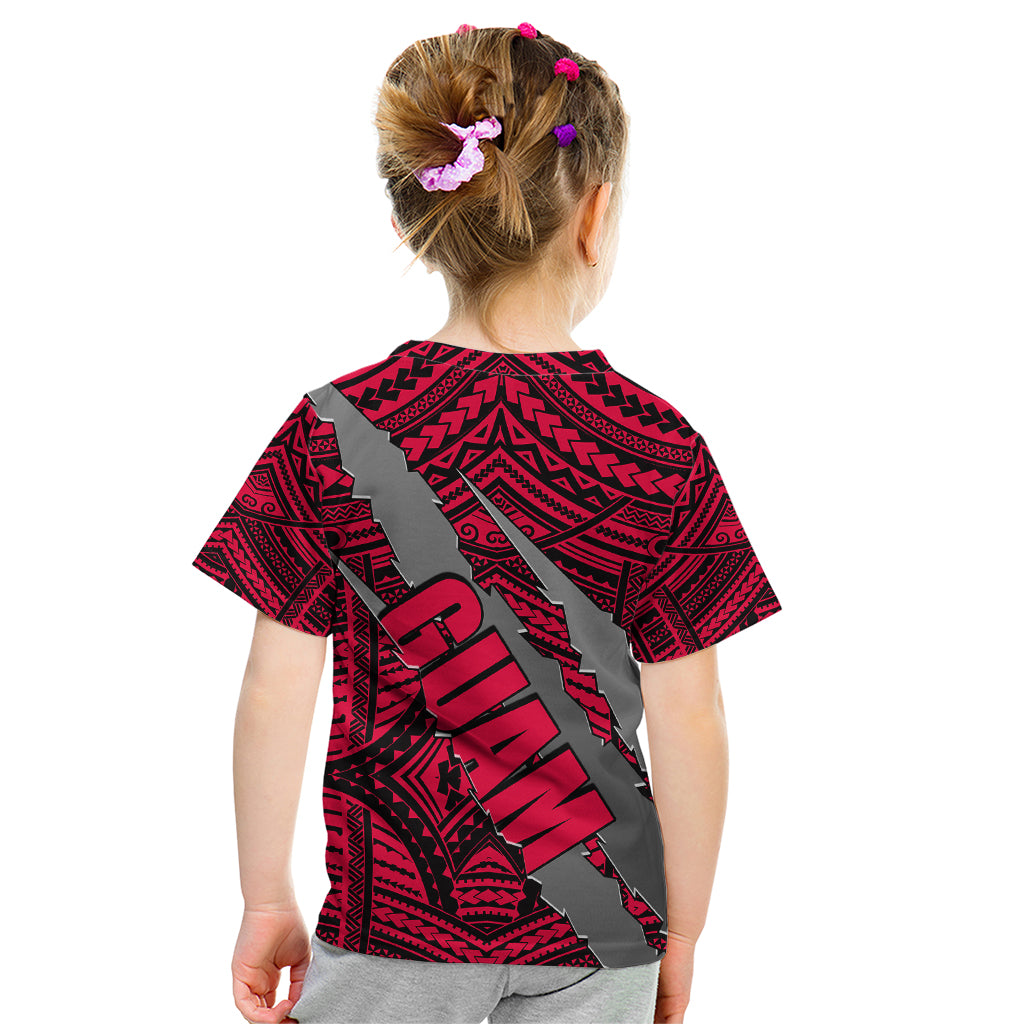 Polynesian Guam Kid T Shirt with Coat Of Arms Claws Style - Red LT6 - Wonder Print Shop