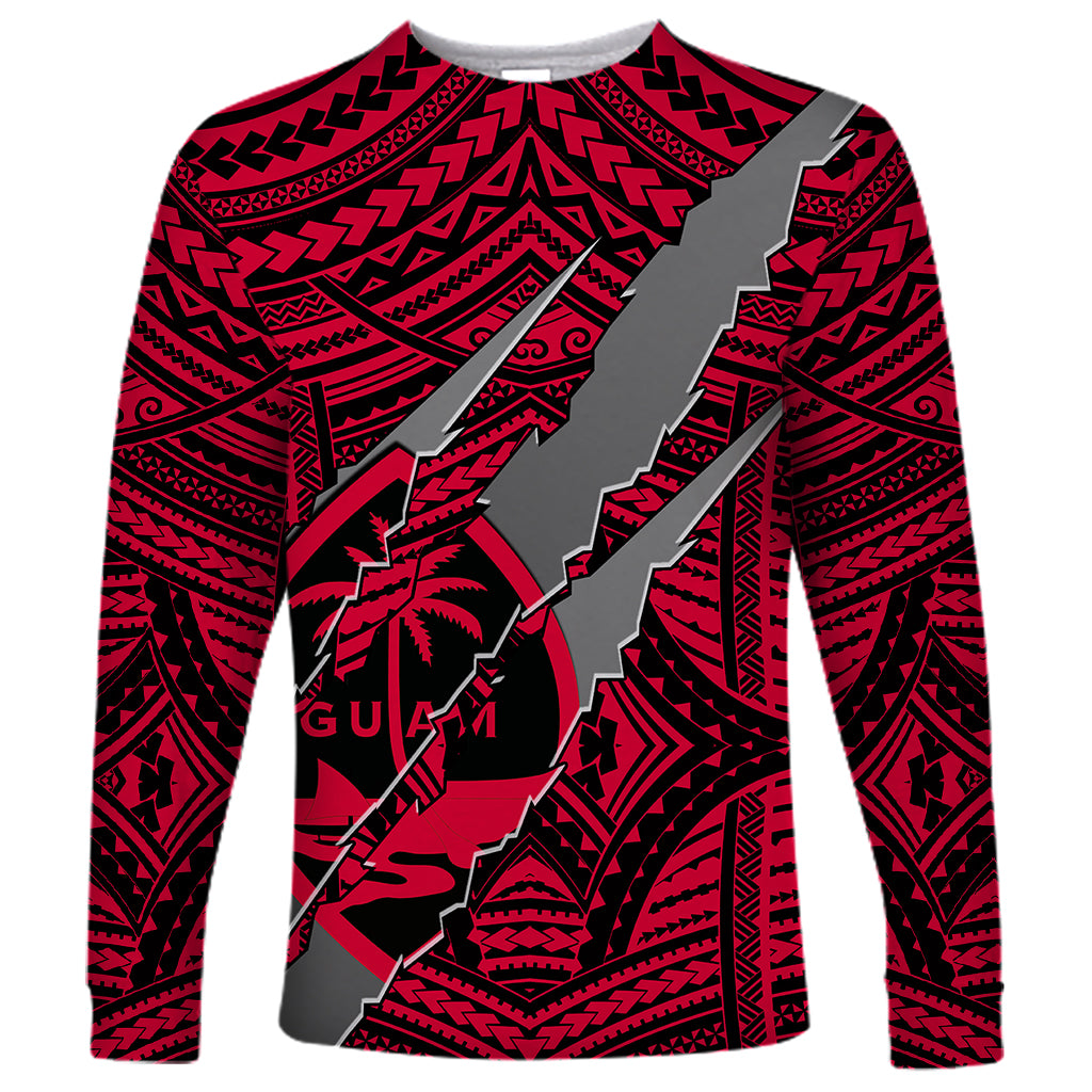 Polynesian Guam Long Sleeve Shirt with Coat Of Arms Claws Style - Red LT6 - Wonder Print Shop