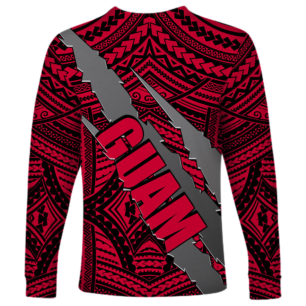 Polynesian Guam Long Sleeve Shirt with Coat Of Arms Claws Style - Red LT6 - Wonder Print Shop