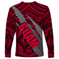 Polynesian Guam Long Sleeve Shirt with Coat Of Arms Claws Style - Red LT6 - Wonder Print Shop