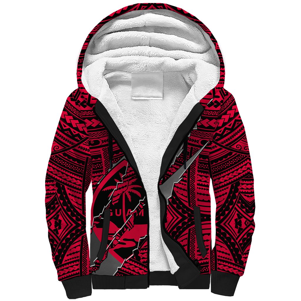 Polynesian Guam Sherpa Hoodie with Coat Of Arms Claws Style - Red LT6 - Wonder Print Shop