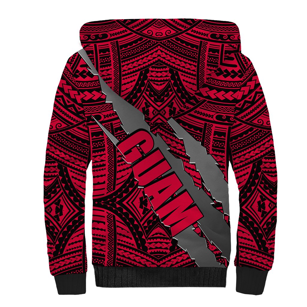 Polynesian Guam Sherpa Hoodie with Coat Of Arms Claws Style - Red LT6 - Wonder Print Shop
