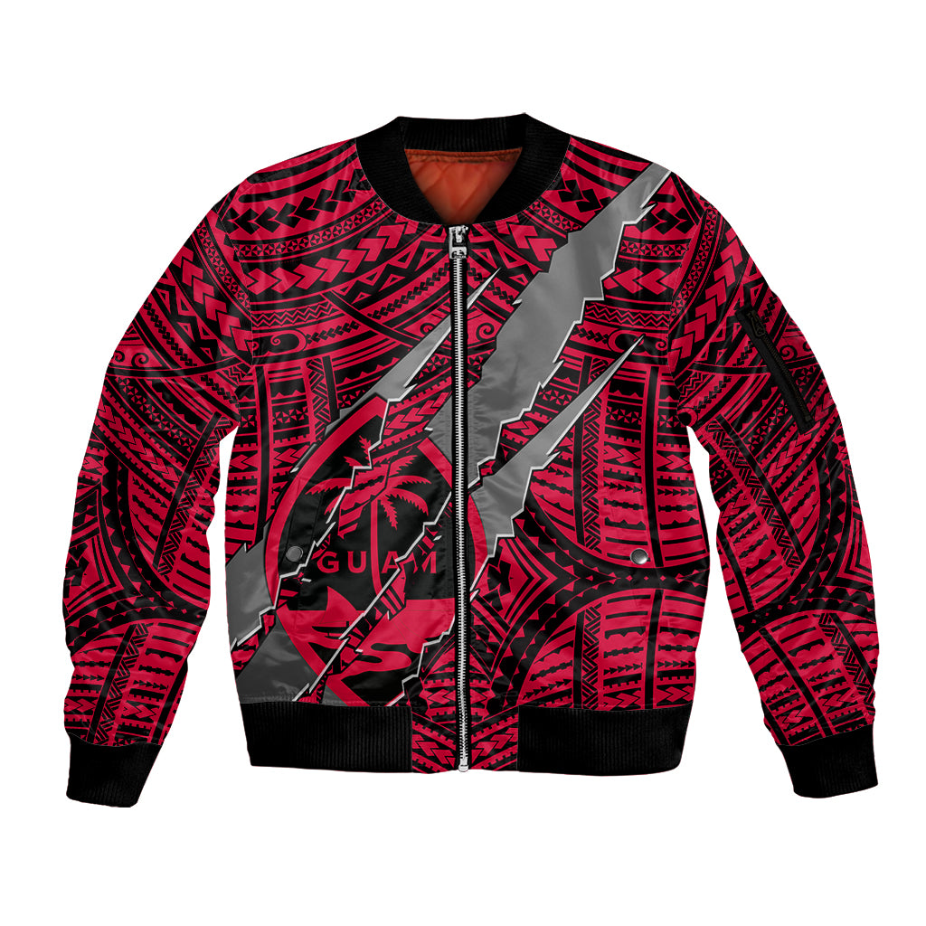 Polynesian Guam Sleeve Zip Bomber Jacket with Coat Of Arms Claws Style - Red LT6 - Wonder Print Shop