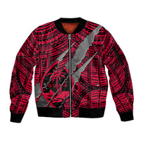 Polynesian Guam Sleeve Zip Bomber Jacket with Coat Of Arms Claws Style - Red LT6 - Wonder Print Shop