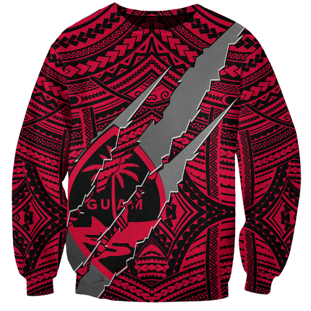 Polynesian Guam Sweatshirt with Coat Of Arms Claws Style - Red LT6 - Wonder Print Shop