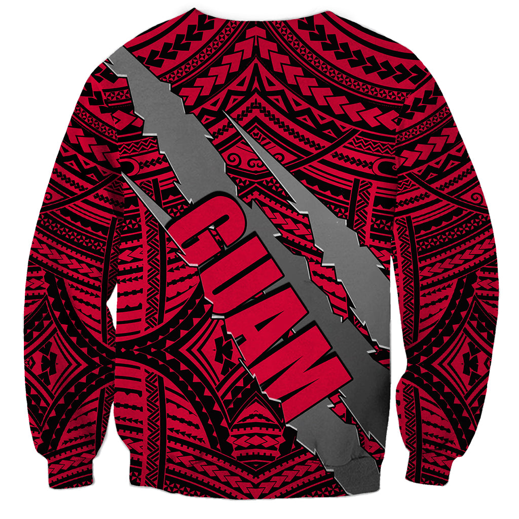 Polynesian Guam Sweatshirt with Coat Of Arms Claws Style - Red LT6 - Wonder Print Shop