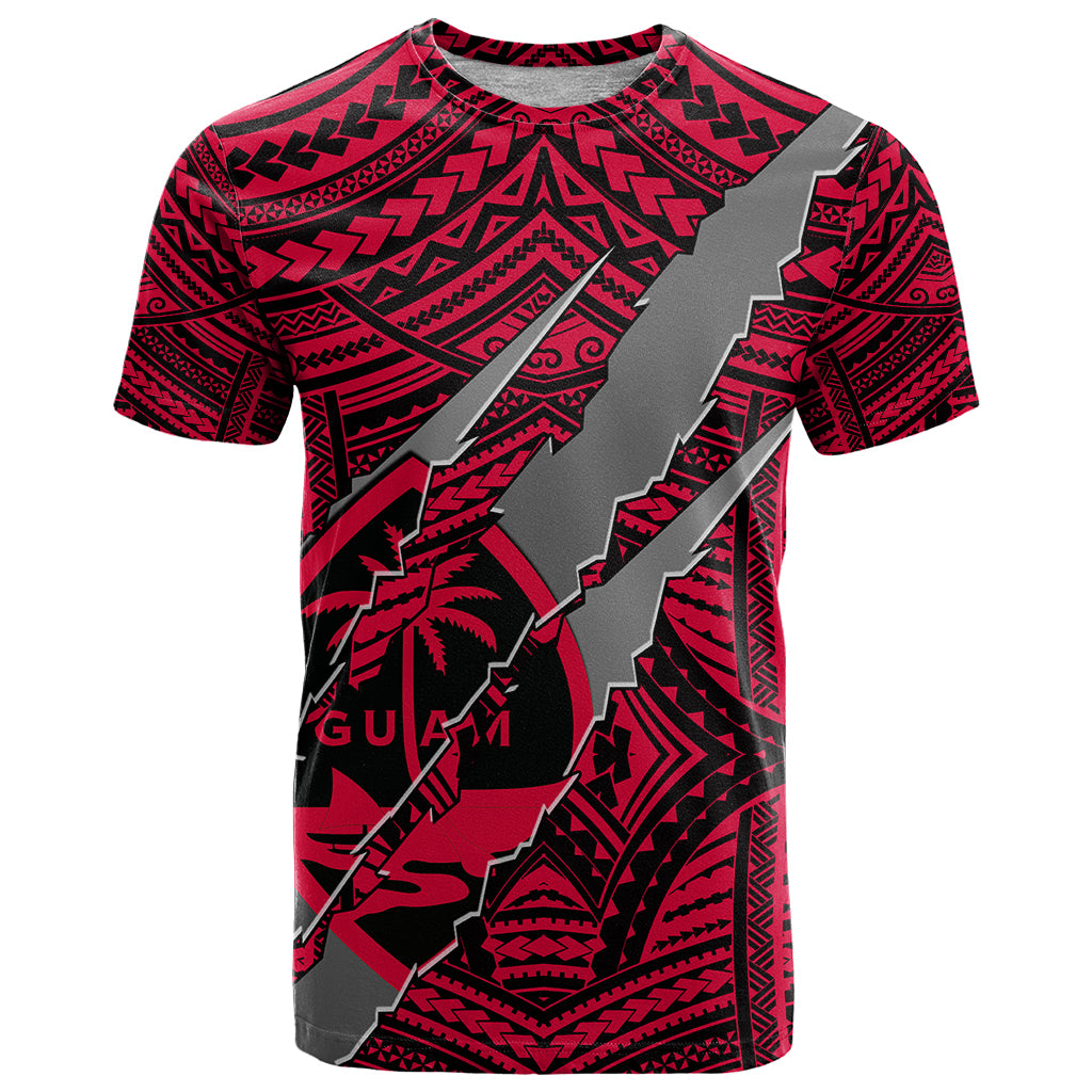 Polynesian Guam T Shirt with Coat Of Arms Claws Style - Red LT6 - Wonder Print Shop