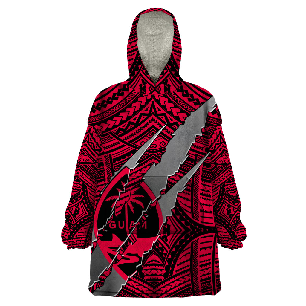 Polynesian Guam Wearable Blanket Hoodie with Coat Of Arms Claws Style - Red LT6 - Wonder Print Shop