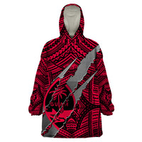 Polynesian Guam Wearable Blanket Hoodie with Coat Of Arms Claws Style - Red LT6 - Wonder Print Shop