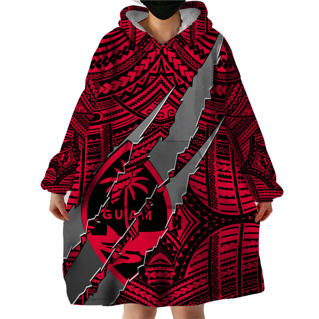 Polynesian Guam Wearable Blanket Hoodie with Coat Of Arms Claws Style - Red LT6 - Wonder Print Shop