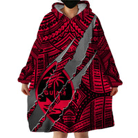 Polynesian Guam Wearable Blanket Hoodie with Coat Of Arms Claws Style - Red LT6 - Wonder Print Shop