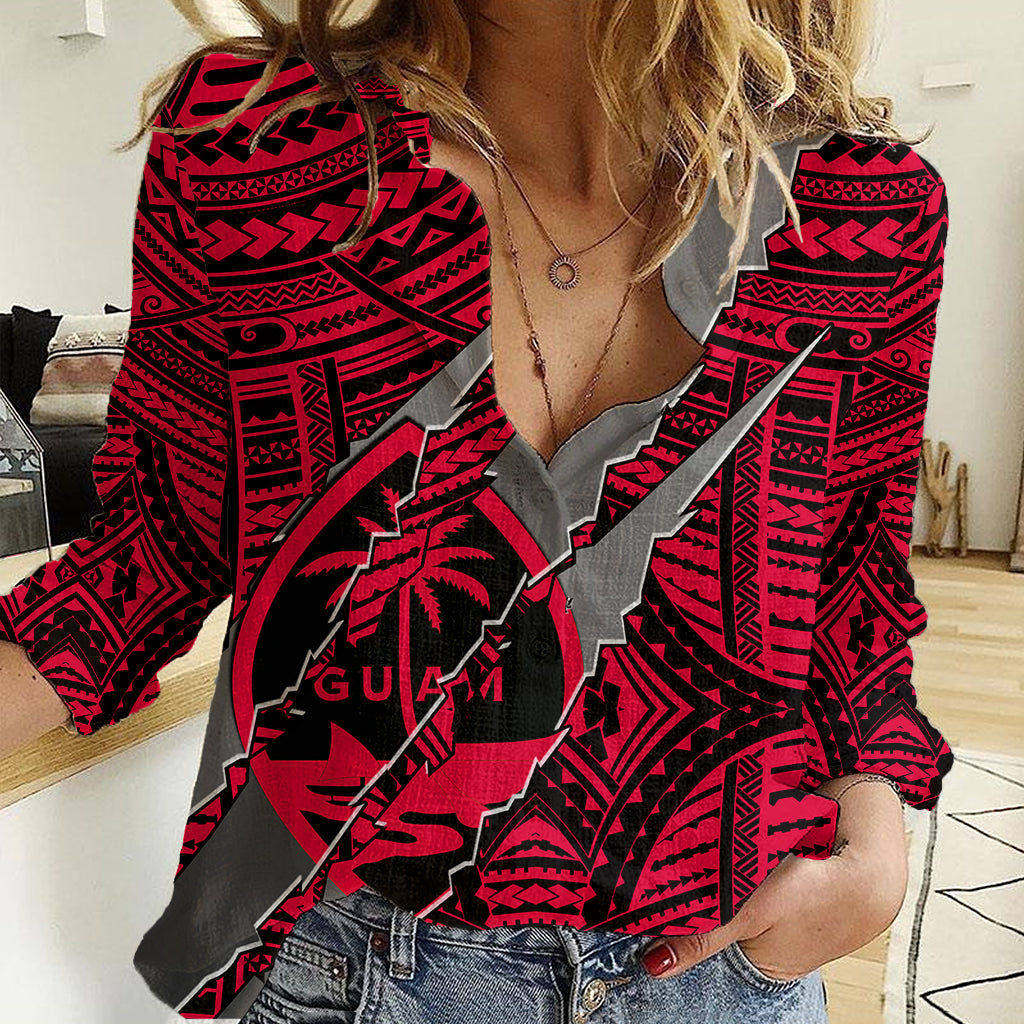 Polynesian Guam Women Casual Shirt with Coat Of Arms Claws Style - Red LT6 - Wonder Print Shop