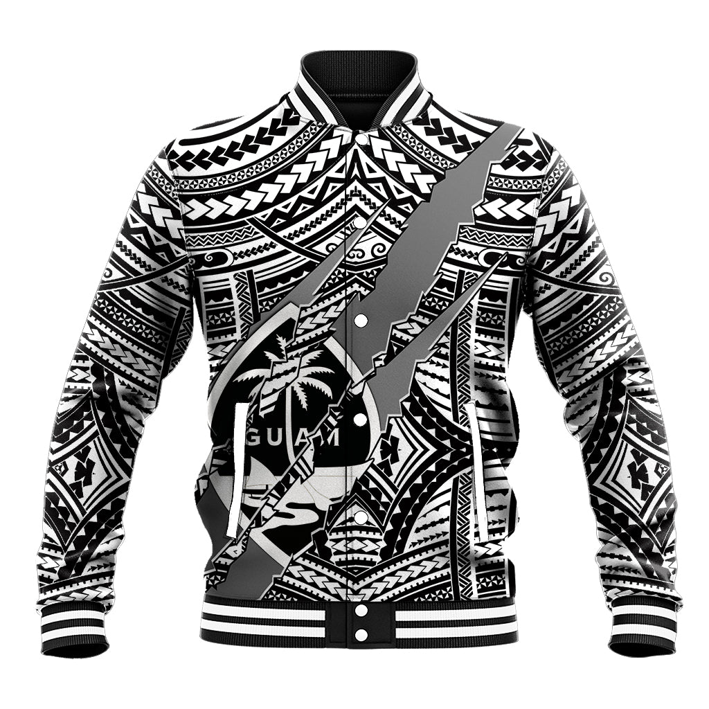 Polynesian Guam Baseball Jacket with Coat Of Arms Claws Style - White LT6 - Wonder Print Shop