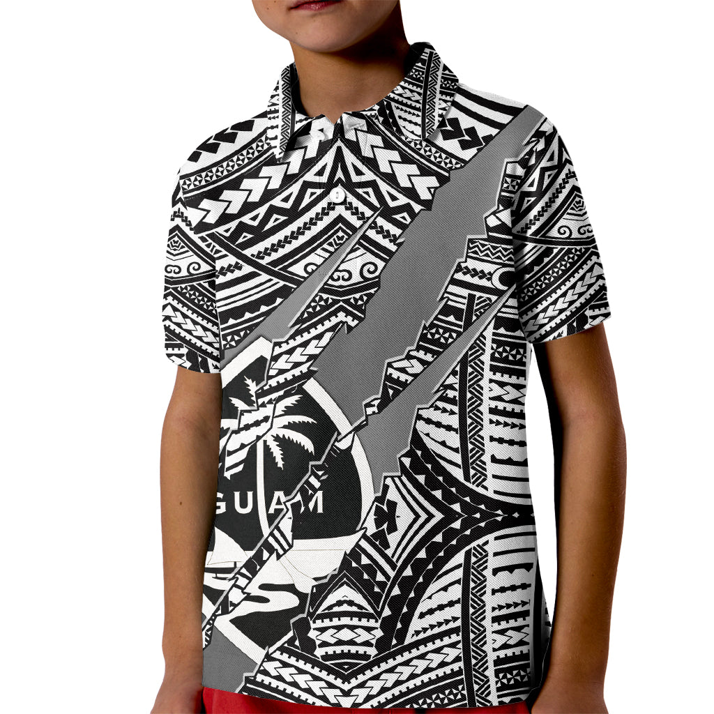 Polynesian Guam Kid Polo Shirt with Coat Of Arms Claws Style - White LT6 - Wonder Print Shop