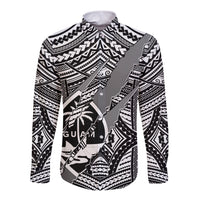 Polynesian Guam Long Sleeve Button Shirt with Coat Of Arms Claws Style - White LT6 - Wonder Print Shop