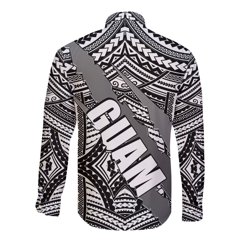 Polynesian Guam Long Sleeve Button Shirt with Coat Of Arms Claws Style - White LT6 - Wonder Print Shop
