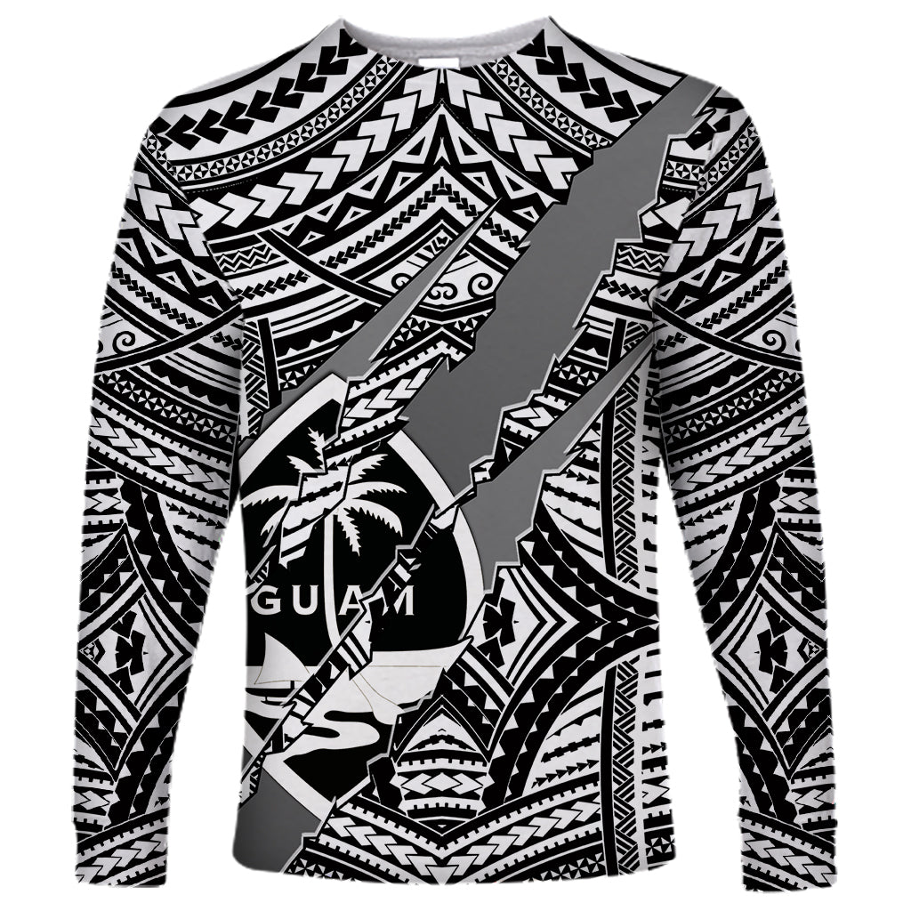 Polynesian Guam Long Sleeve Shirt with Coat Of Arms Claws Style - White LT6 - Wonder Print Shop