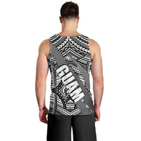 Men's black and white tribal graphic tank top, racerback, back view