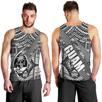 Men's black and white tribal graphic tank top, sleeveless, front and back angles