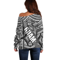 Polynesian Guam Off Shoulder Sweater with Coat Of Arms Claws Style - White LT6 - Wonder Print Shop
