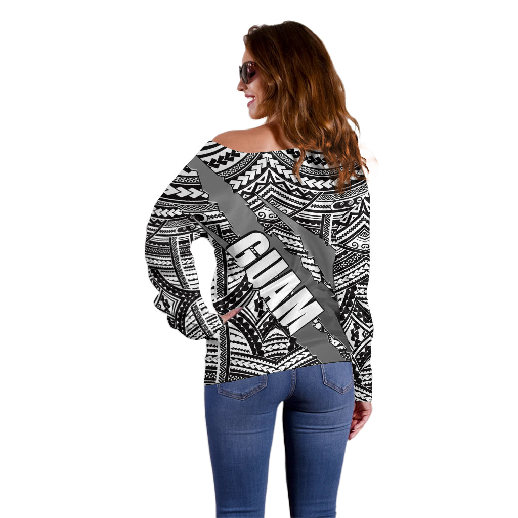 Polynesian Guam Off Shoulder Sweater with Coat Of Arms Claws Style - White LT6 - Wonder Print Shop