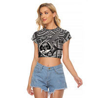 Polynesian Guam Raglan Cropped T Shirt with Coat Of Arms Claws Style - White LT6 - Wonder Print Shop