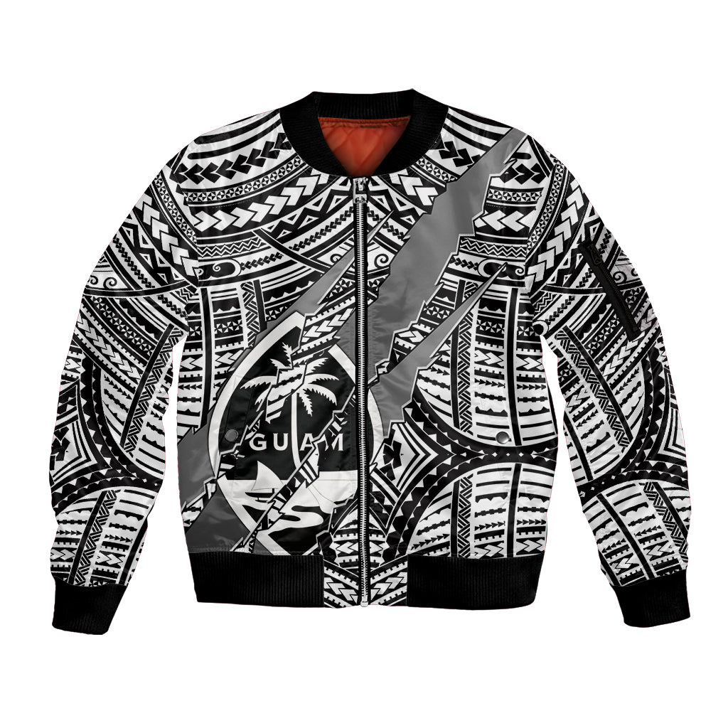 Polynesian Guam Sleeve Zip Bomber Jacket with Coat Of Arms Claws Style - White LT6 - Wonder Print Shop
