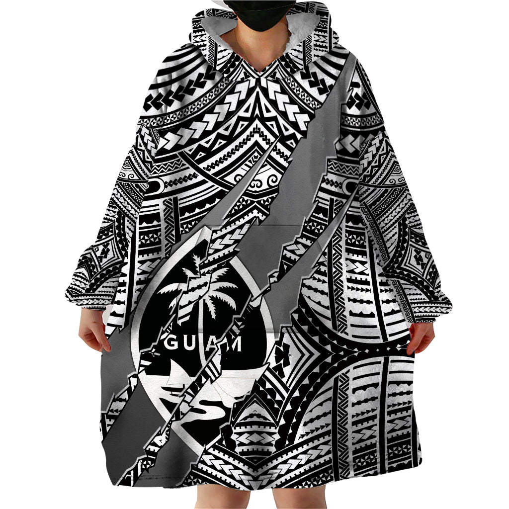 Polynesian Guam Wearable Blanket Hoodie with Coat Of Arms Claws Style - White LT6 - Wonder Print Shop