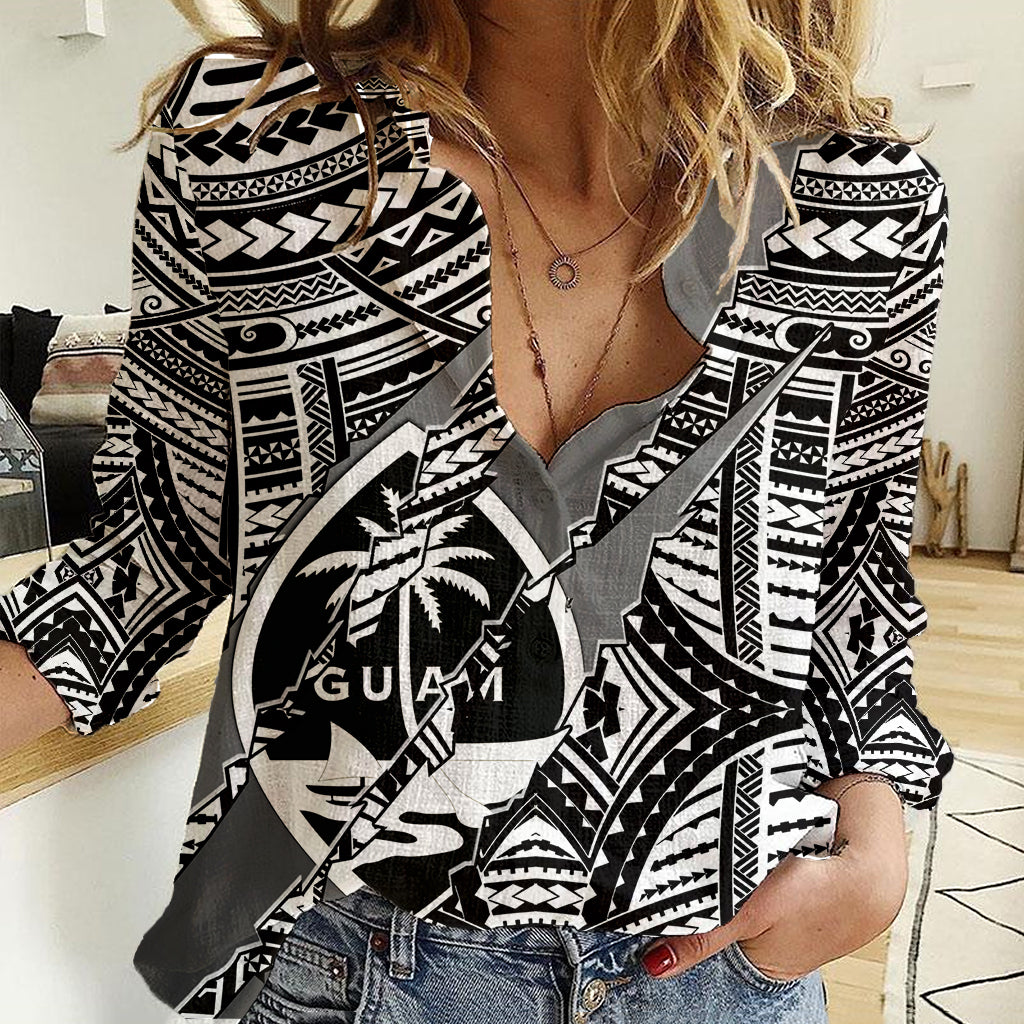 Polynesian Guam Women Casual Shirt with Coat Of Arms Claws Style - White LT6 - Wonder Print Shop